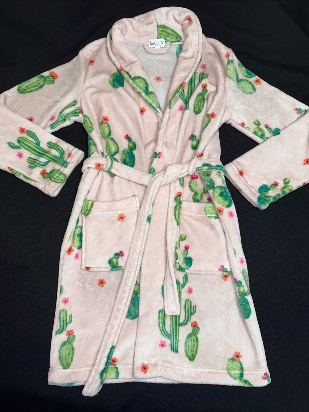 Lounge Life bathrobe size small pink and cactus theme fleece house coat